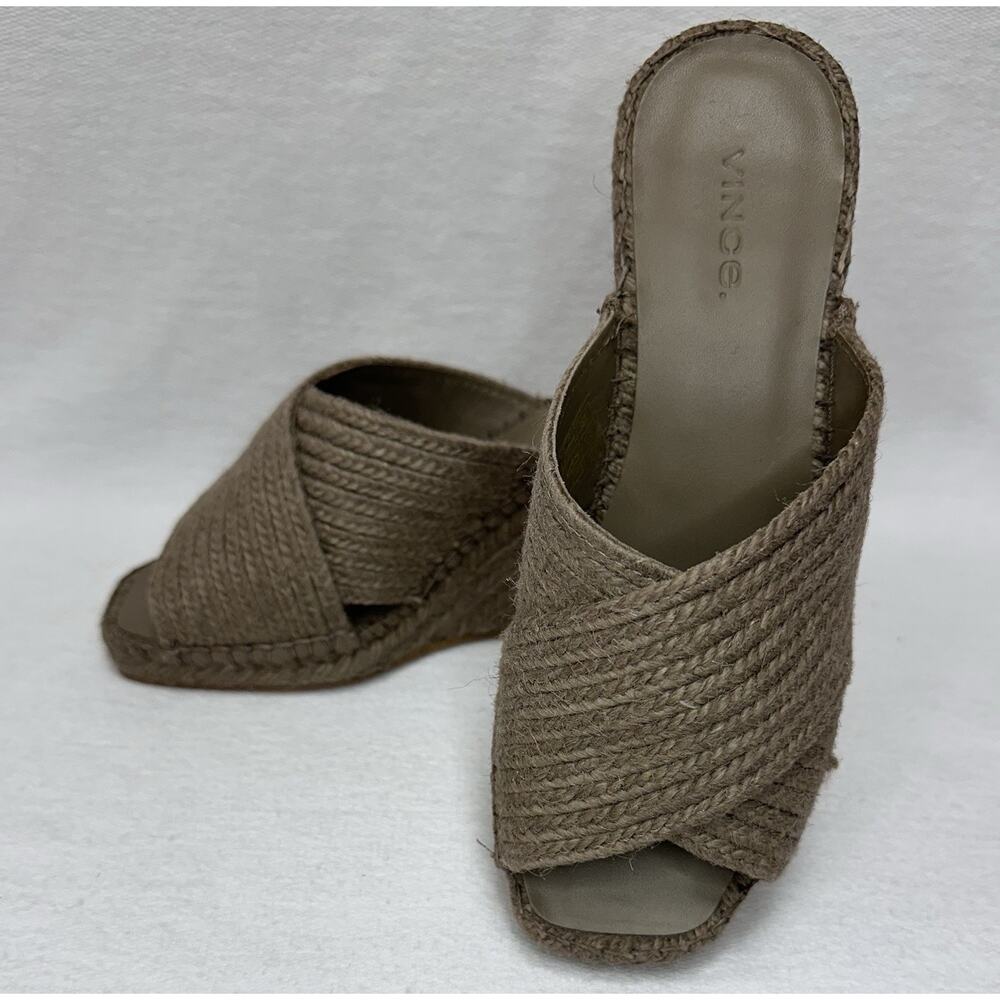 Vince Brown Woven Espadrille Mule Heels